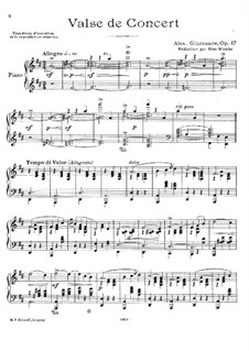 Концертный вальс для оркестра No.1, Op.47: Аранжировка для фортепиано by Александр Глазунов