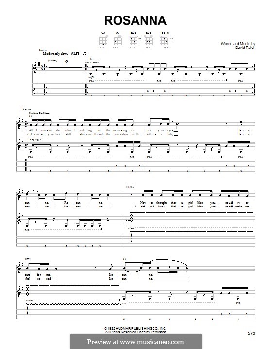 Rosanna (Toto): Гитарная табулатура by David Paich