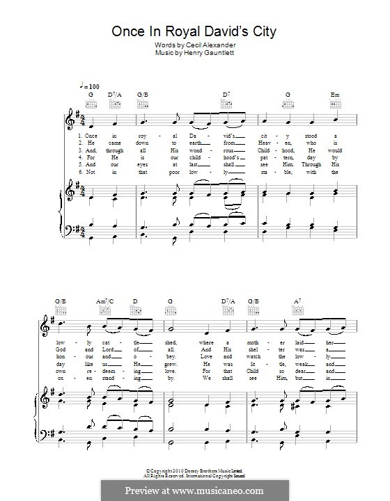 Once in Royal David's City (Printable scores): Для голоса и фортепиано (или гитары) by Henry John Gauntlett