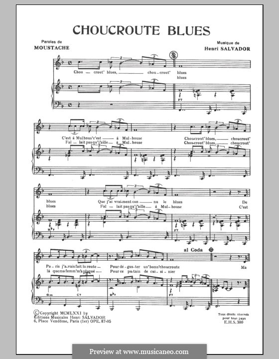 Choucroute Blues: Для голоса и фортепиано by Henri Salvador