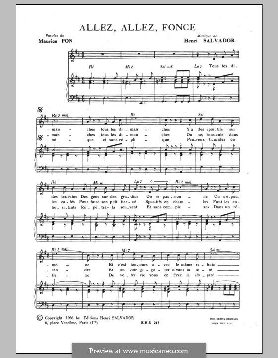 Allez Allez Fonce: Для голоса и фортепиано by Henri Salvador