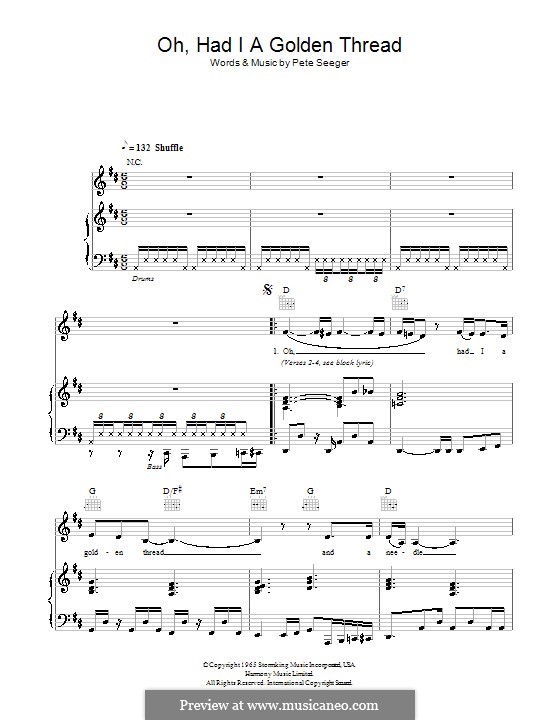Oh, Had I a Golden Thread (Eva Cassidy): Для голоса и фортепиано (или гитары) by Pete Seeger