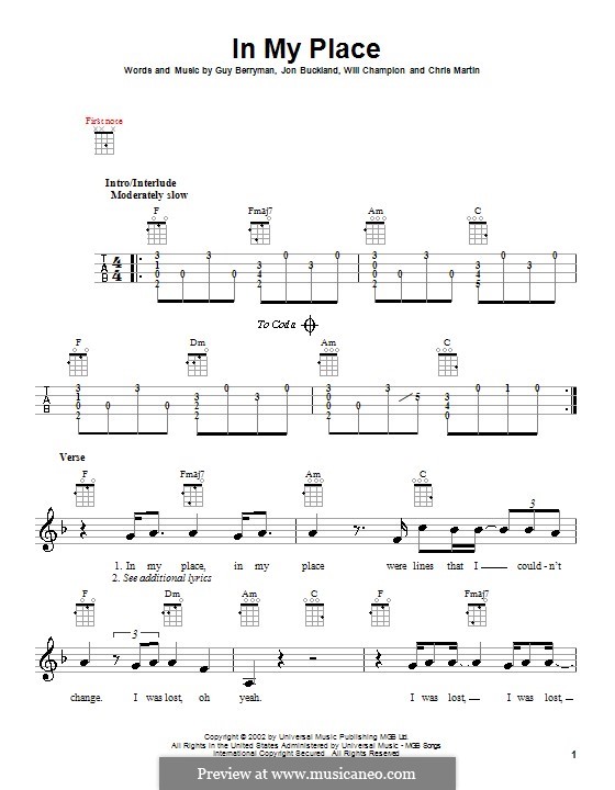 In My Place (Coldplay): Для укулеле by Chris Martin, Guy Berryman, Jonny Buckland, Will Champion
