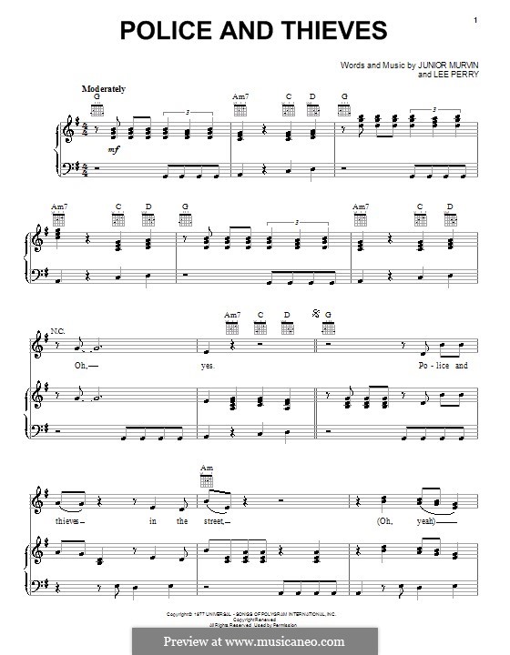 Police and Thieves: Для голоса и фортепиано (или гитары) by Lee Scratch Perry 