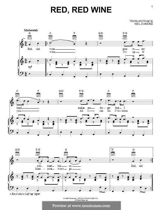 Red, Red Wine (UB40): Для голоса и фортепиано (или гитары) by Neil Diamond