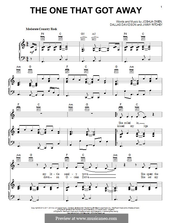 The One That Got Away (Jake Owen): Для голоса и фортепиано (или гитары) by Dallas Davidson, Jim Ritchey, Joshua Ryan Owen