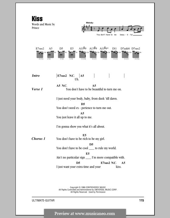 Kiss: Текст, аккорды by Prince.
