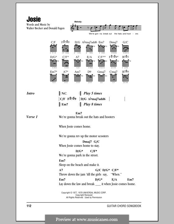 Josie (Steely Dan): Текст, аккорды by Donald Fagen, Walter Becker