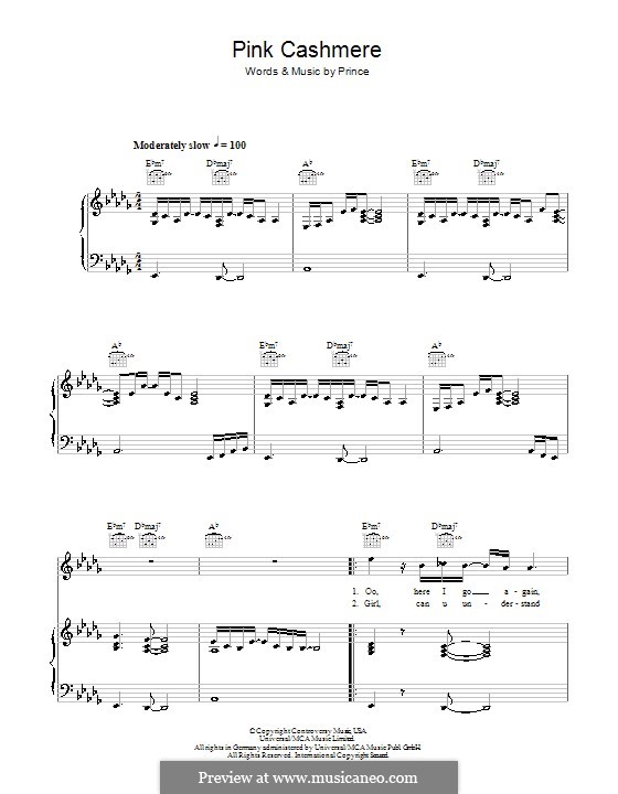 Pink Cashmere: Для голоса и фортепиано (или гитары) by Prince