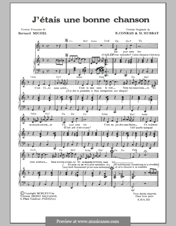 J'etais Une Bonne Chanson (I Was a Good Song): Для голоса и фортепиано by Mitch Murray