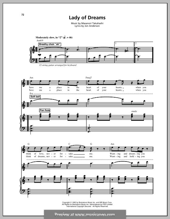 Lady of Dreams (Kitaro): Для голоса и фортепиано (или гитары) by Jon Anderson, Masanori Takahashi