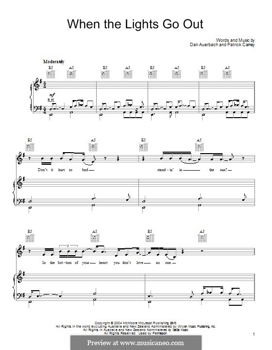 When the Lights Go Out (The Black Keys): Для голоса и фортепиано (или гитары) by Daniel Auerbach, Patrick Carney