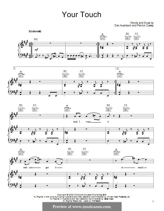 Your Touch (The Black Keys): Для голоса и фортепиано (или гитары) by Daniel Auerbach, Patrick Carney