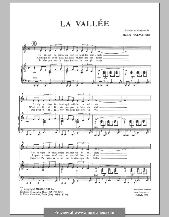 La Vallee: Для голоса и фортепиано by Henri Salvador