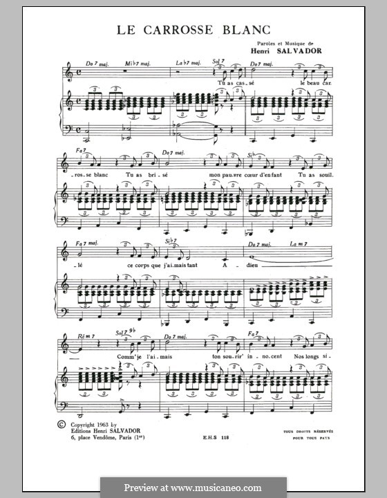 Carrosse Blanc: Для голоса и фортепиано by Henri Salvador