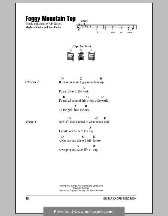 Foggy Mountain Top (The Carter Family): Текст, аккорды by A.P. Carter, Maybelle Carter, Sara Carter