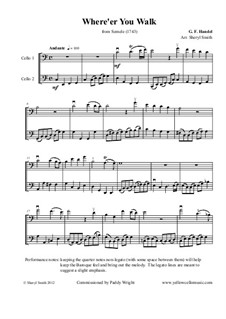 Семела, HWV 58: Where'er You Walk, for two cellos (intermediate cello duet) by Георг Фридрих Гендель