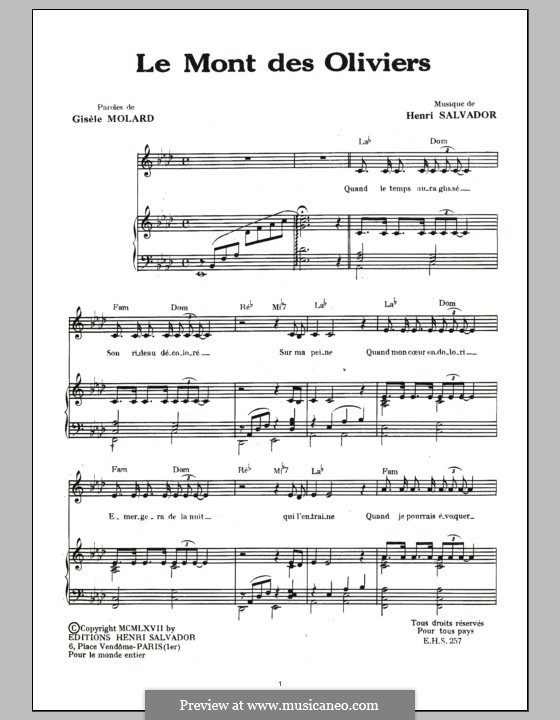 Mont Des Oliviers: Для голоса и фортепиано (или гитары) by Henri Salvador