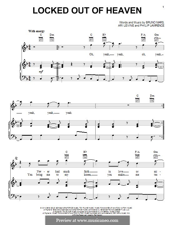 Locked Out of Heaven: Для голоса и фортепиано (или гитары) by Ari Levine, Bruno Mars, Philip Lawrence