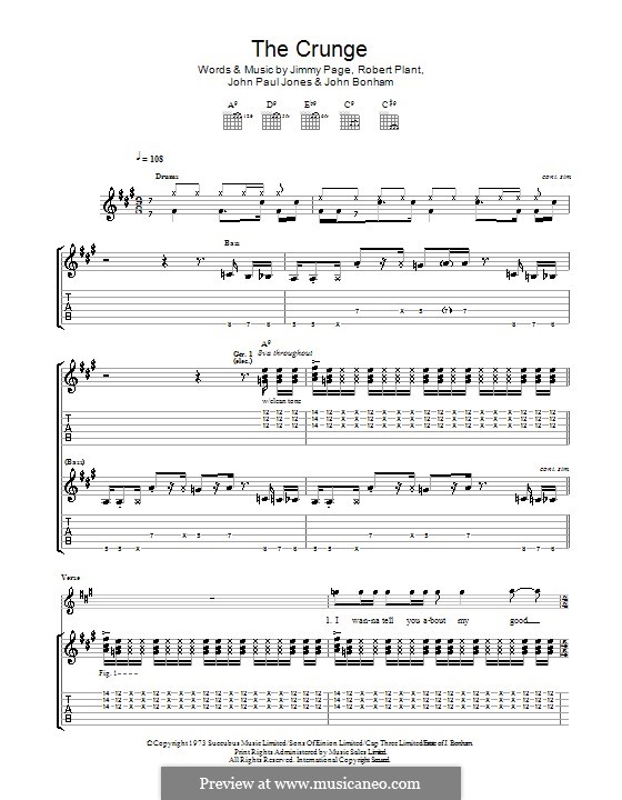 The Crunge (Led Zeppelin): Гитарная табулатура by John Paul Jones, Jimmy Page, John Bonham, Robert Plant