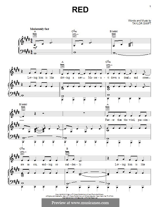 Red: Для голоса и фортепиано (или гитары) by Taylor Swift