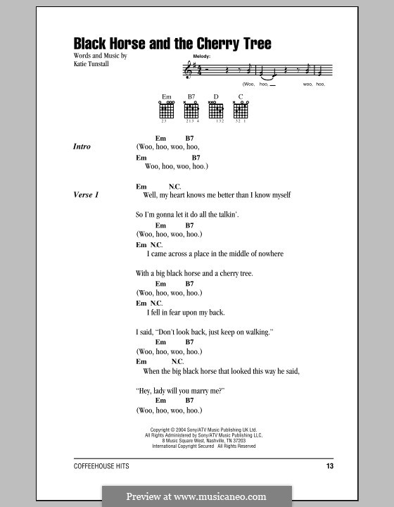 Black Horse and the Cherry Tree: Текст, аккорды by KT Tunstall