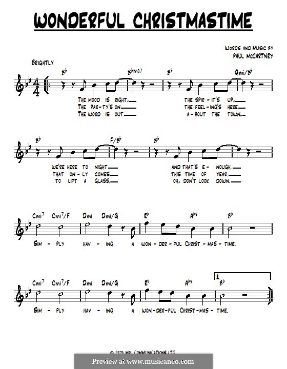 Wonderful Christmastime: Текст, аккорды by Paul McCartney