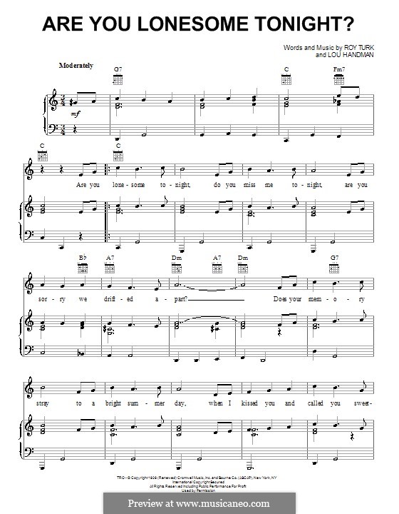 Are You Lonesome Tonight? (Elvis Presley): Для голоса и фортепиано (или гитары) by Lou Handman, Roy Turk