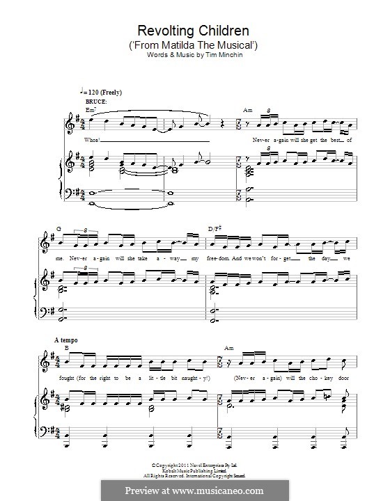 Revolting Children (from Matilda the Musical): Для голоса и фортепиано by Tim Minchin