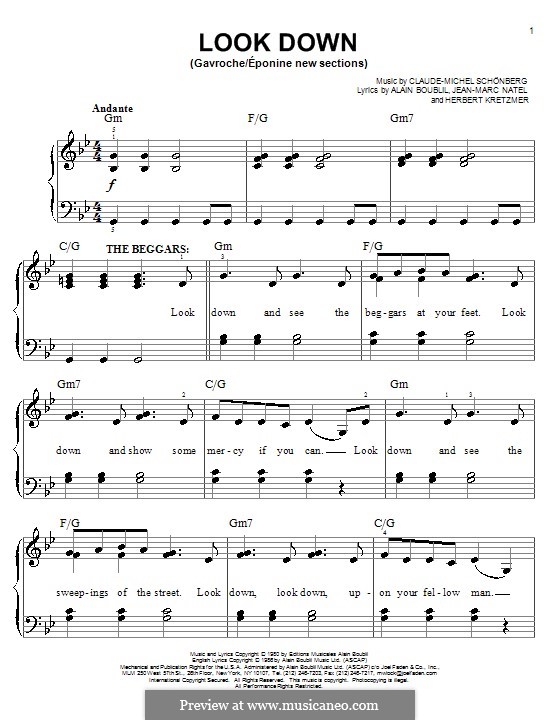 Look Down: Для фортепиано by Claude-Michel Schönberg