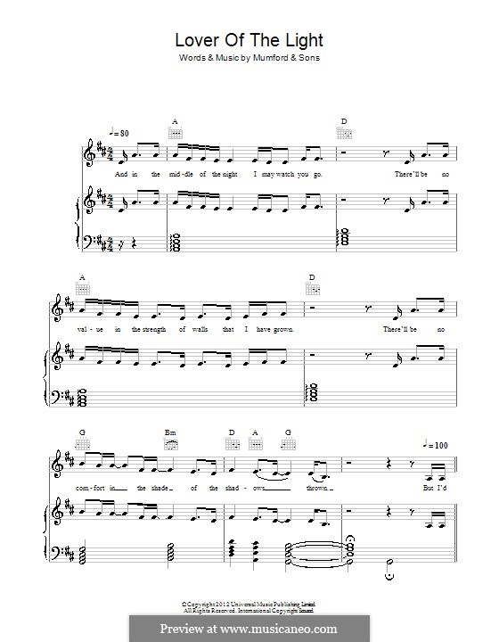 Lover of the Light (Mumford & Sons): Для голоса и фортепиано (или гитары) by Marcus Mumford