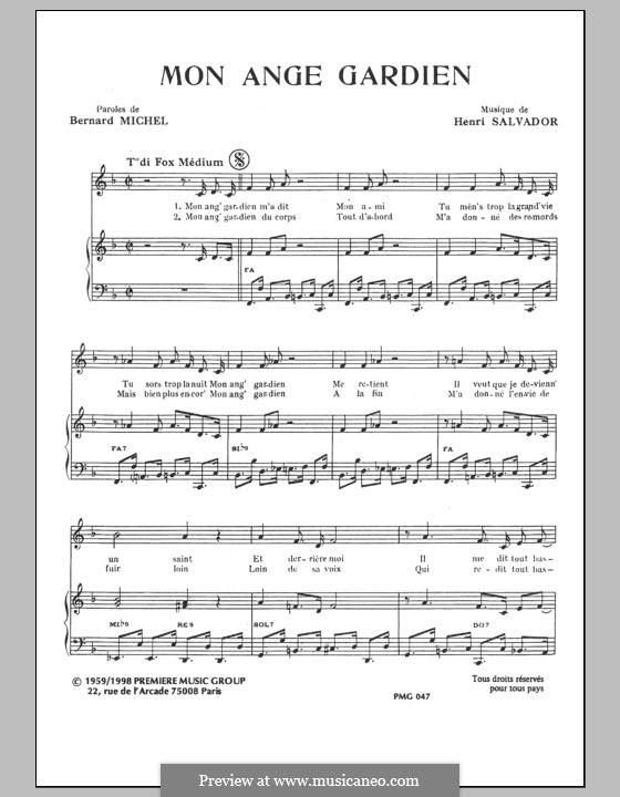Mon Ange Gardien: Для голоса и фортепиано by Henri Salvador