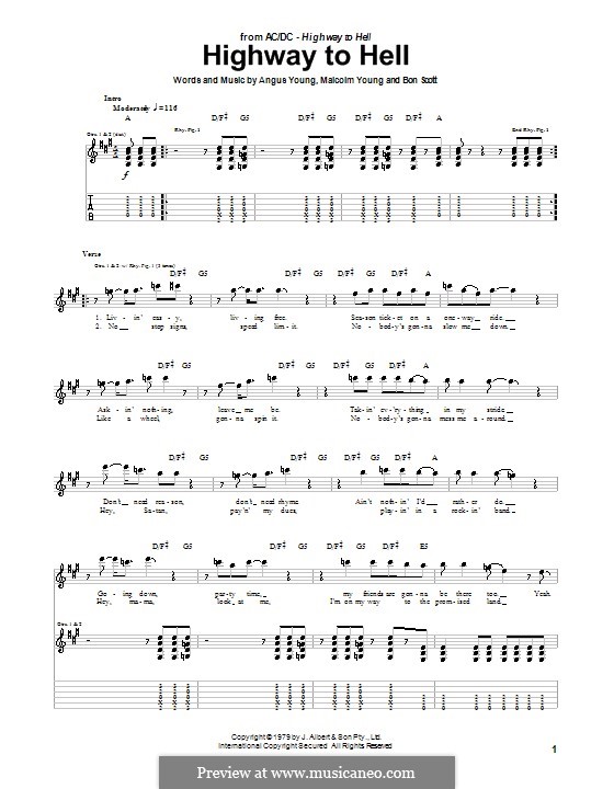 Highway to Hell (AC/DC): Для гитары с табулатурой by Angus Young, Bon Scott, Brian Johnson, Malcolm Young