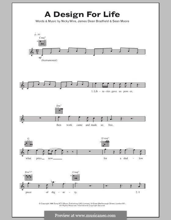 A Design for Life (Manic Street Preachers): Текст и аккорды by James Dean Bradfield, Nicky Wire, Sean Moore