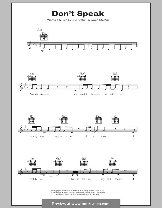 Don't Speak (No Doubt): Текст и аккорды by Eric Stefani, Gwen Stefani