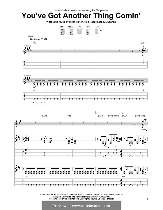 You've Got Another Thing Comin' (Judas Priest): Для гитары с табулатурой by Glenn Tipton, K. K. Downing, Robert Halford