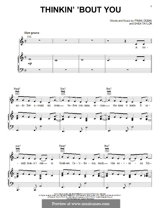 Thinkin' 'Bout You: Для голоса и фортепиано (или гитары) by Frank Ocean, Shea Taylor