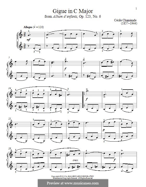Жига до мажор: Для фортепиано by Сесиль Шаминад