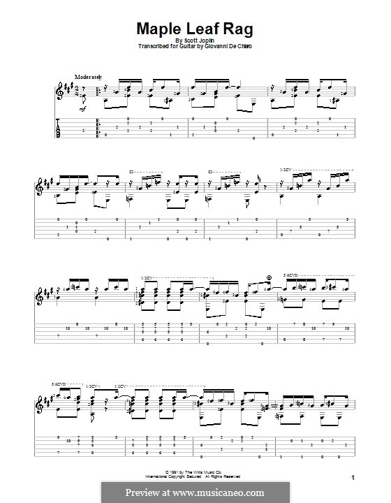 Maple Leaf Rag (Printable Scores): Для гитары с табулатурой by Скотт Джоплин