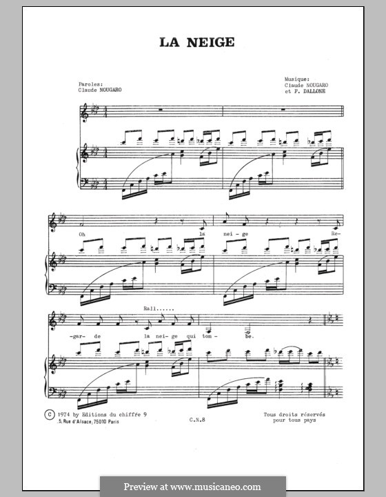 La Neige: Для голоса и фортепиано by Claude Nougaro, Maurice Vanderschueren
