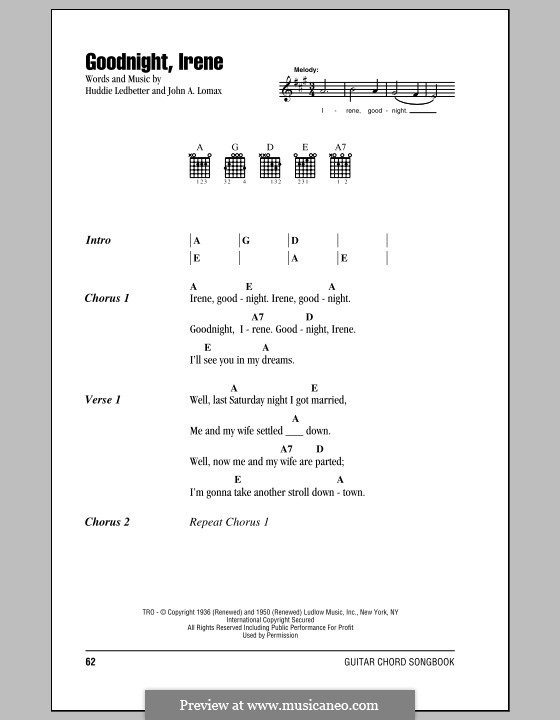 Goodnight, Irene: Текст и аккорды by Huddie Ledbetter, John A. Lomax