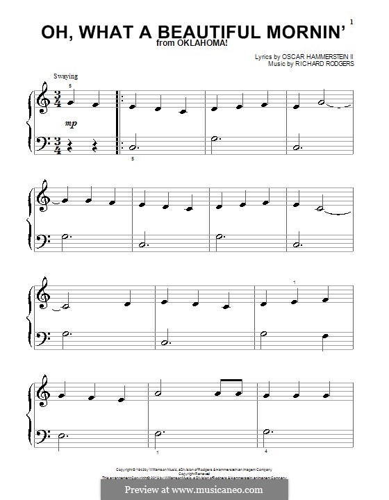 Oh, What a Beautiful Mornin' (from 'Oklahoma!'): Для фортепиано by Richard Rodgers