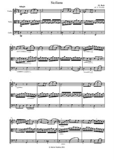 Соната для скрипки No.1 соль минор, BWV 1001: Movement III (Siciliano), for string trio – parts by Иоганн Себастьян Бах