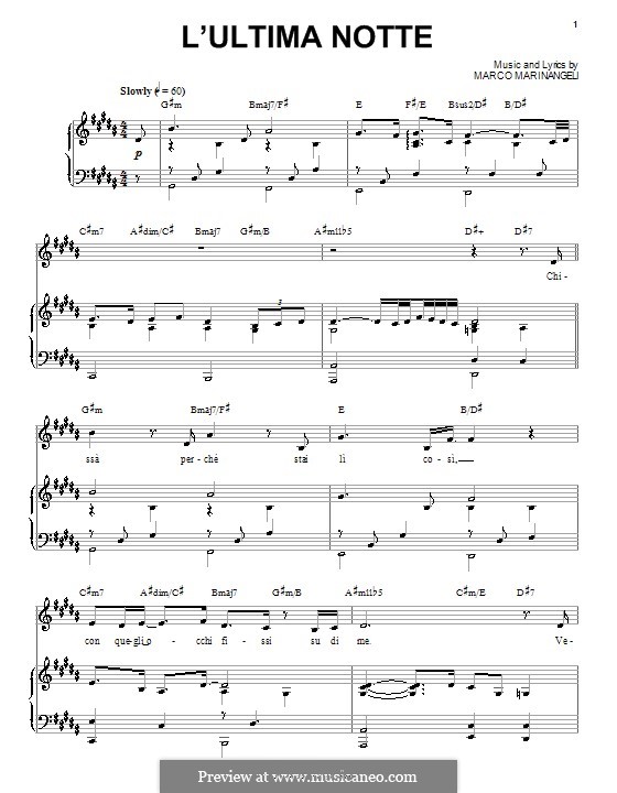 L'Ultima Notte (Josh Groban): Для голоса и фортепиано by Marco Marinangeli