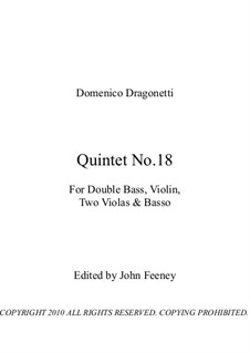 Quintet No.18 for Double Bass, Violin, Two Violas and Basso: Партитура by Доменико Драгонетти