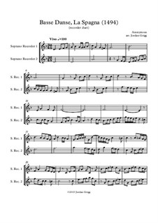 Basse Danse, La Spagna (1494): For recorder duet by Unknown (works before 1850)