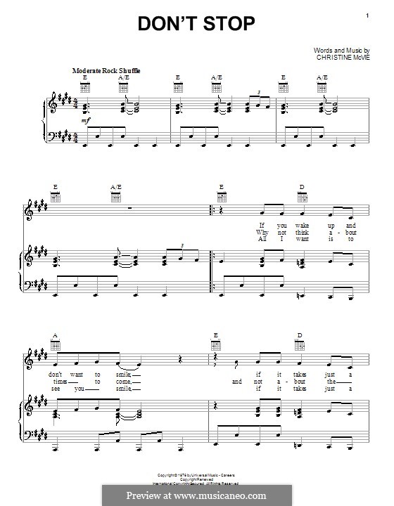 Don't Stop (Fleetwood Mac): Для голоса и фортепиано (или гитары) by Christine McVie