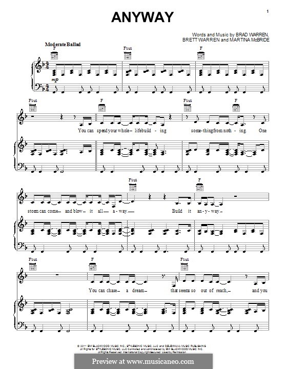 Anyway: Для голоса и фортепиано (или гитары) by Brad Warren, Brett Warren, Martina McBride