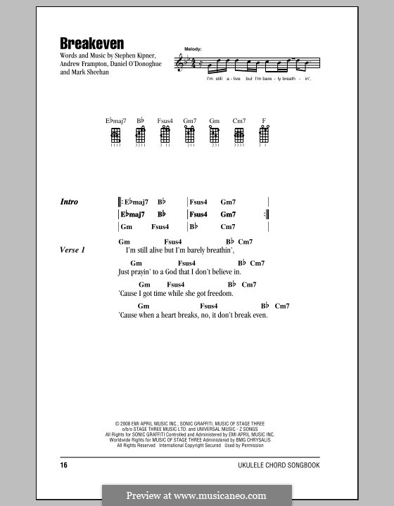 Breakeven (The Script): Для укулеле by Andrew Frampton, Danny O'Donoghue, Mark Sheehan, Stephen Alan Kipner