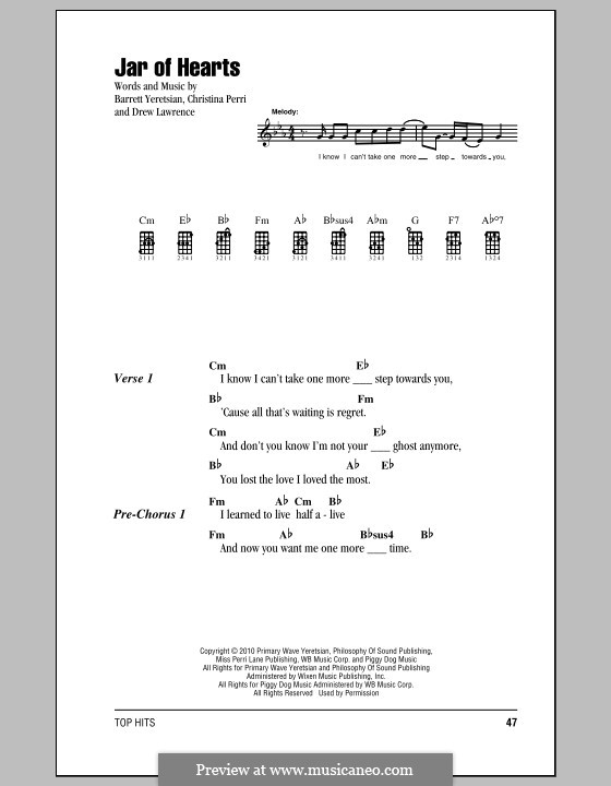 Jar of Hearts: Для укулеле by Barrett Yeretsian, Christina Perri, Drew Lawrence